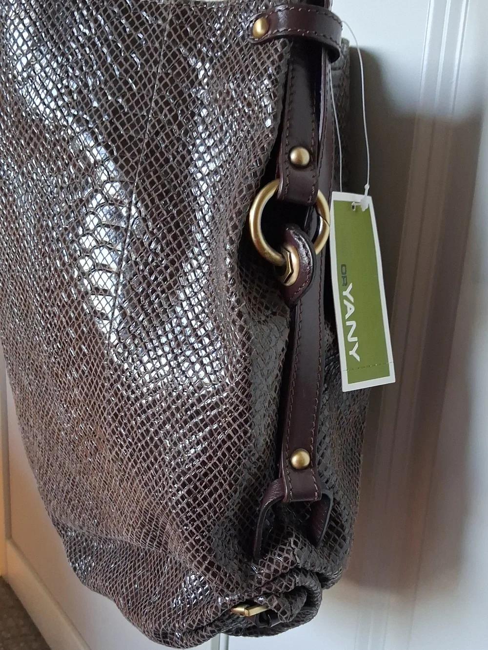 NWT ** OrYANY Brown/Taupe Snakeskin Embossed Hobo Shoulder Bag